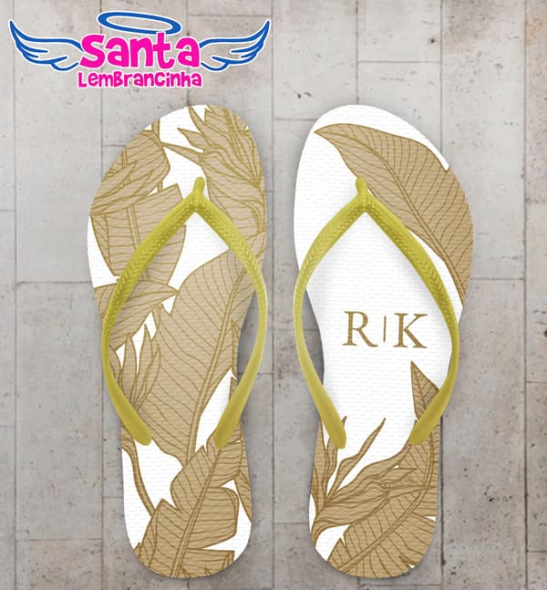 Chinelo Casamento Folhas Bananeira Personalizado COD 12629