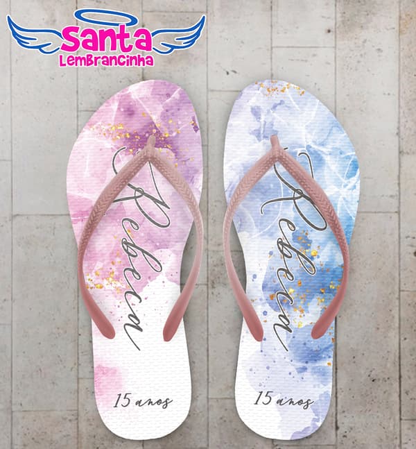 Chinelo Debutante Aquarela Personalizado COD 12617