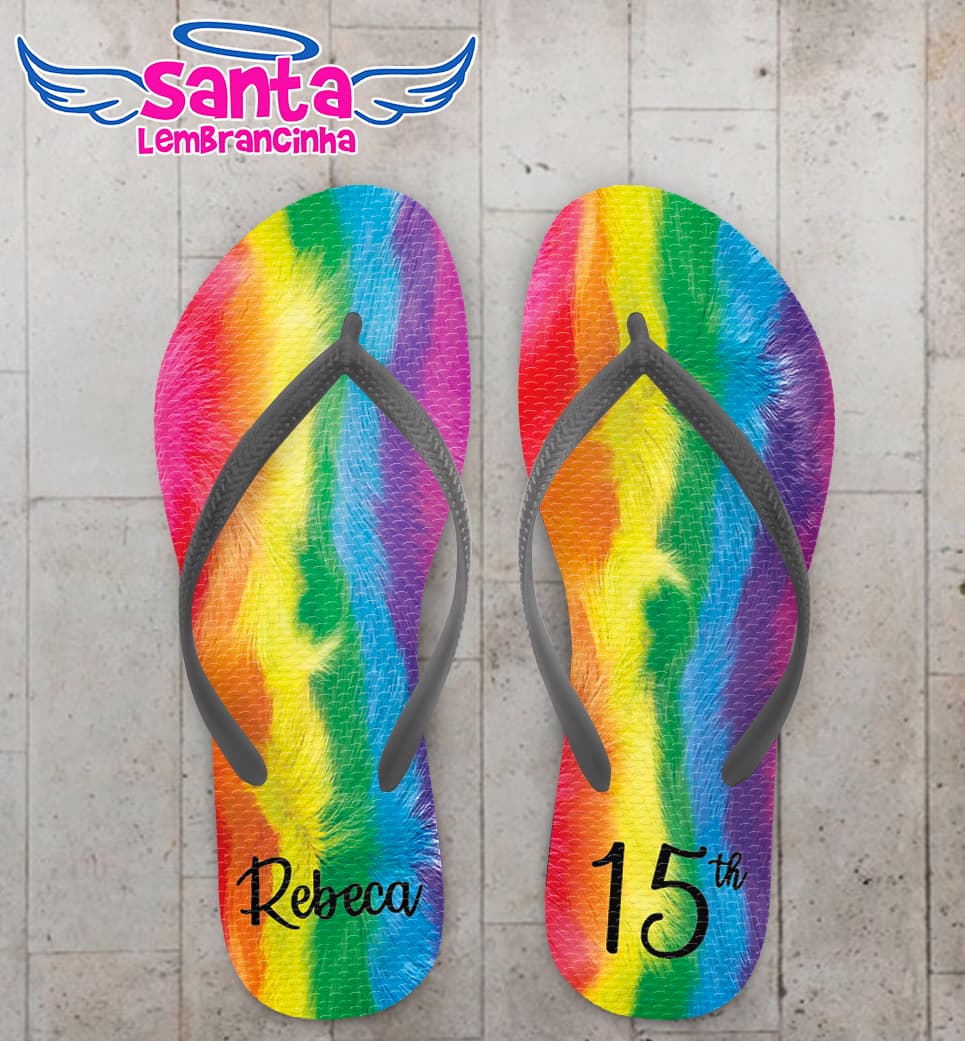 Chinelo Debutante Arco Iris com Textura Peluciada Personalizado COD 12608