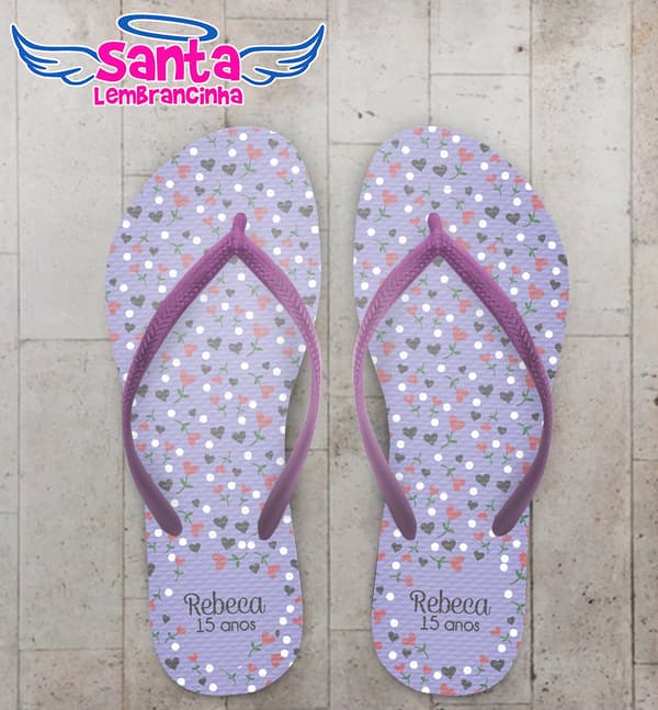 Chinelo Debutante Corações Poa Personalizado COD 12620