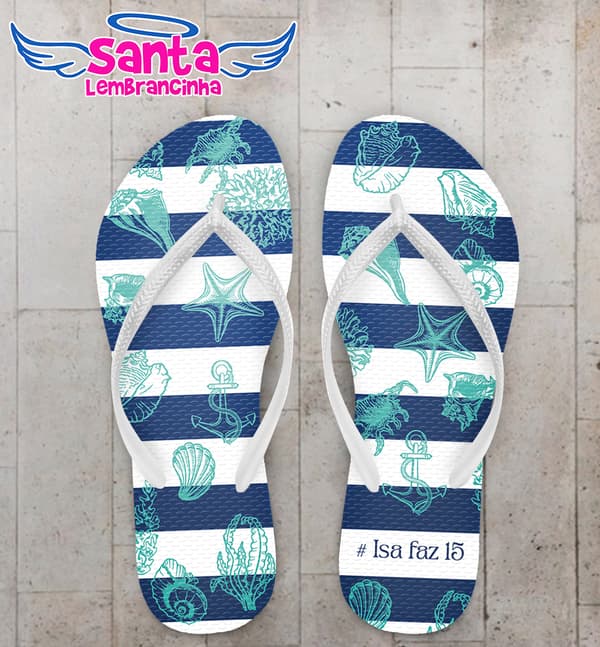Chinelo Debutante Listras e Conchas Personalizado COD 12544