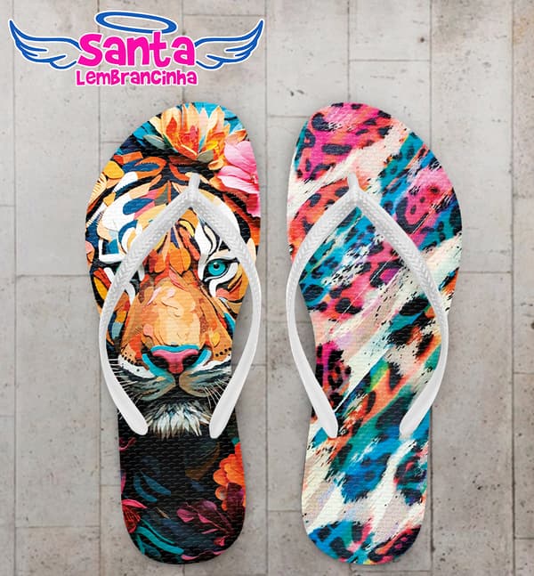 Chinelo Estampa Tigre Colorido Personalizado COD 12552