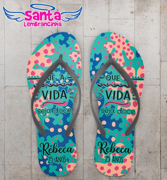 Chinelo Floral e Poa Personalizado COD 12573
