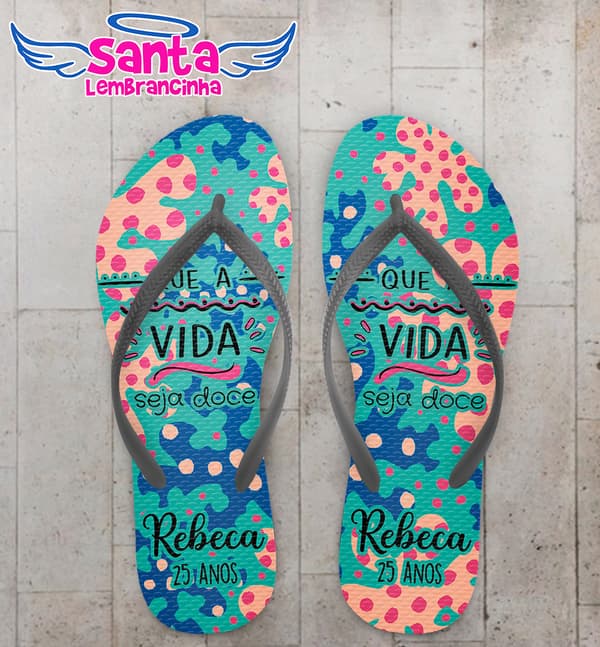 Chinelo Floral e Poa Personalizado COD 12573