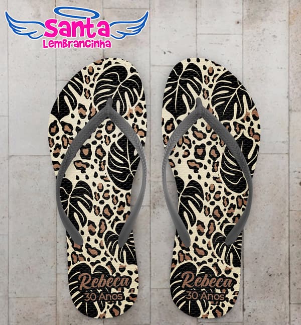 Chinelo Folhas e Animal Print Personalizado COD 12635