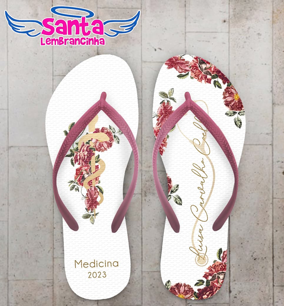 Chinelo Formatura Medicina Bastão Floral Personalizado COD 12537