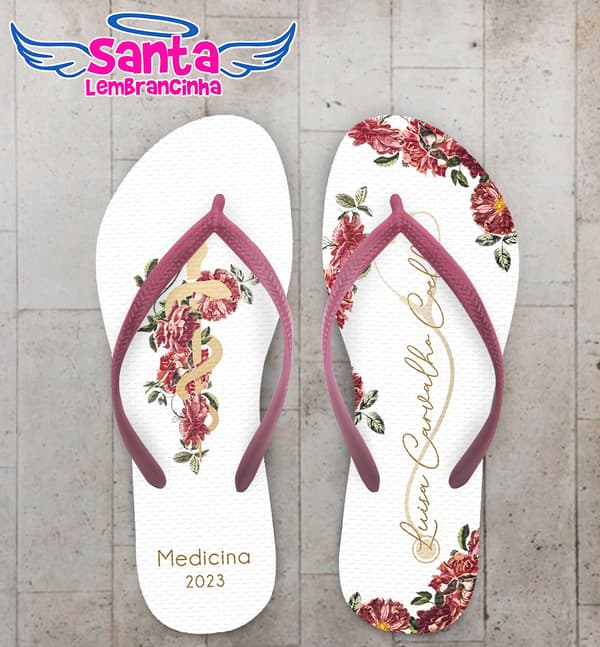 Chinelo Formatura Medicina Bastão Floral Personalizado COD 12537