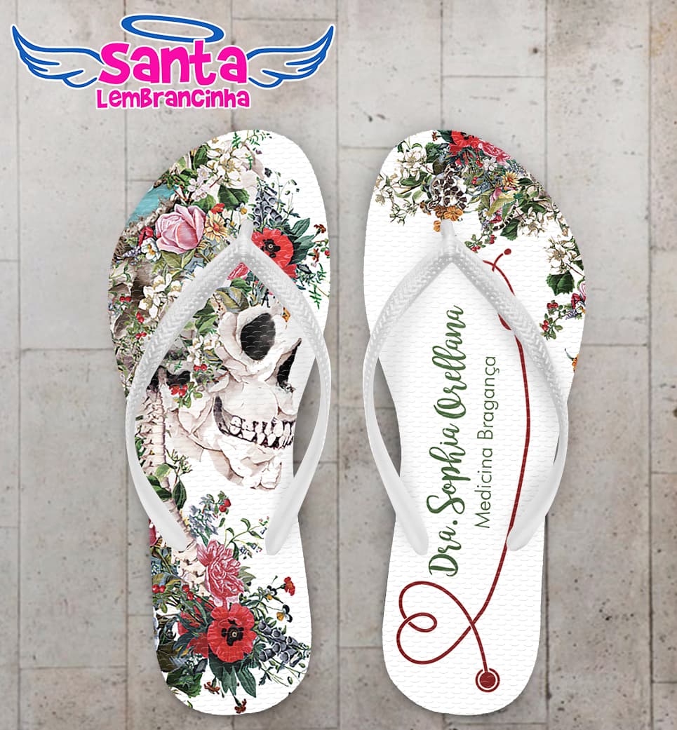 Chinelo Formatura Medicina Caveira Floral Personalizado COD 12542