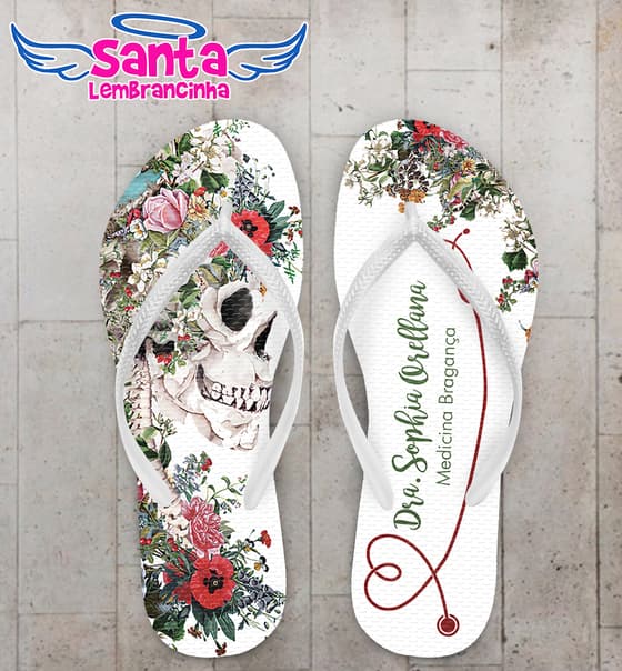 Chinelo Formatura Medicina Caveira Floral Personalizado COD 12542