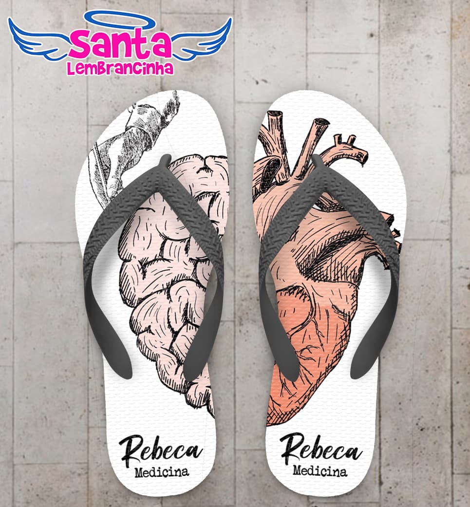 Chinelo Formatura Medicina Coração e Cérebro Personalizado COD 12547