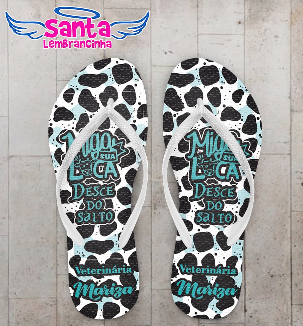 Chinelo Formatura Veterinária Animal Print Vaca Personalizado COD 12604