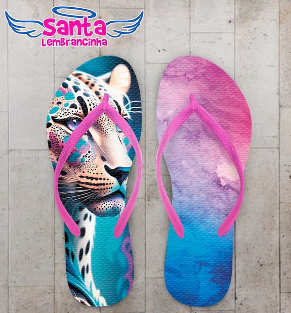Chinelo Leopardo Aquarela Personalizado COD 12558