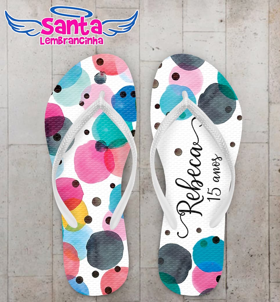 chinelo Debutante Poa Colorido Personalizado COD 12592