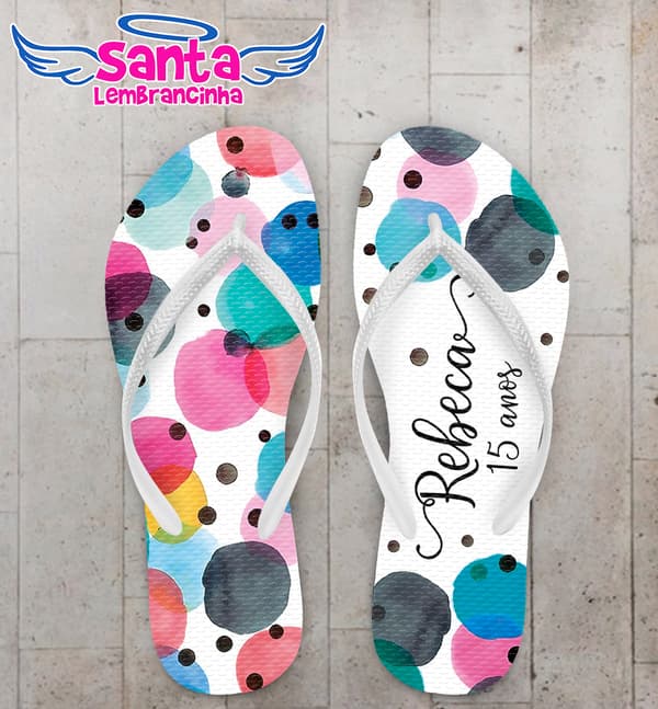chinelo Debutante Poa Colorido Personalizado COD 12592
