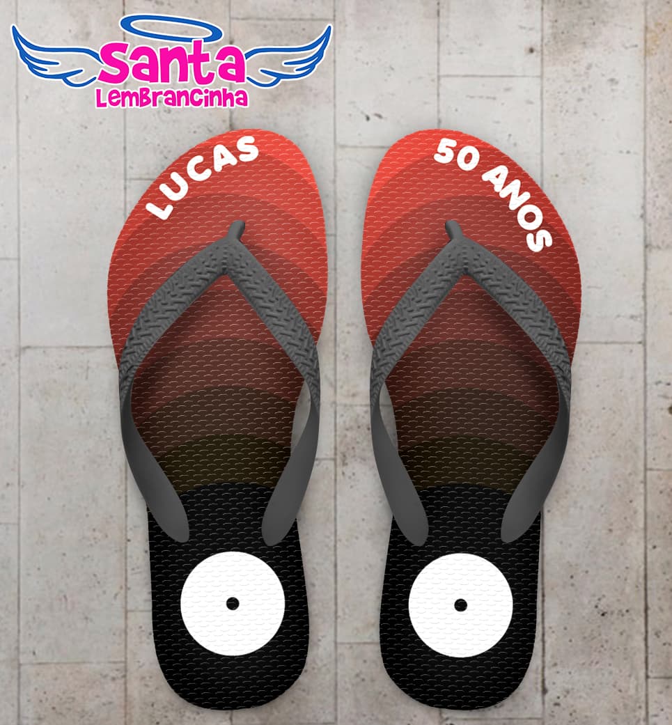 Chinelo Aniversário Disco Retro Personalizado COD 12651