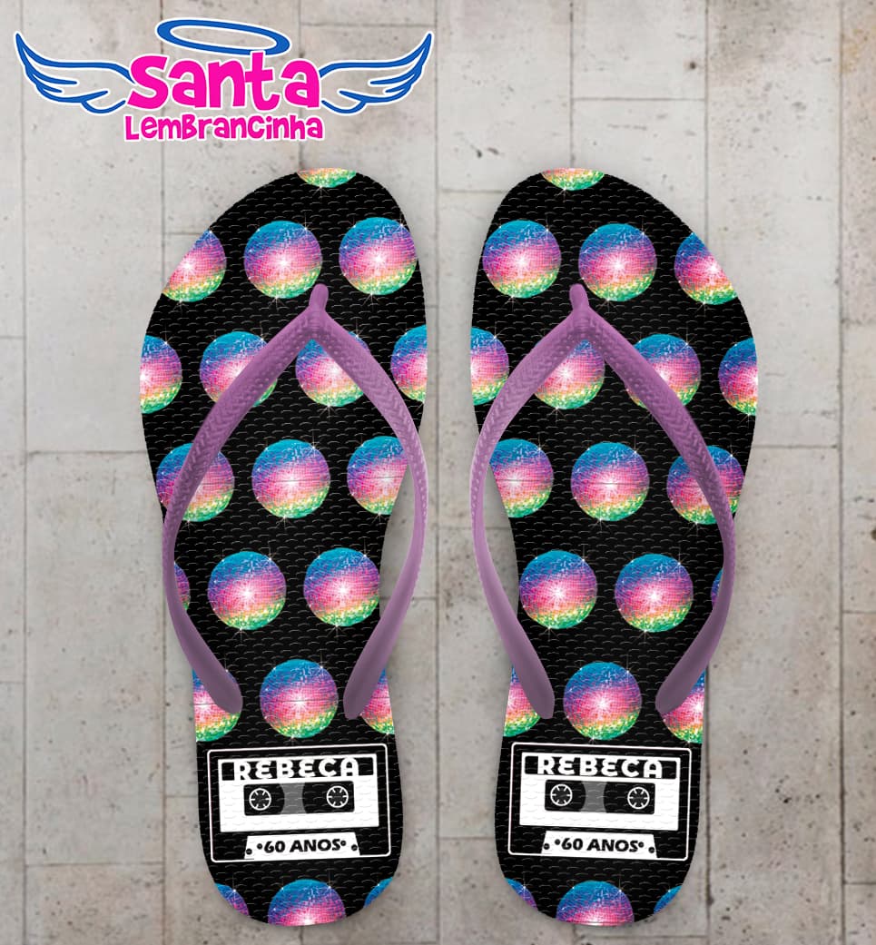 Chinelo Aniversário Retro Disco Personalizado COD 12648