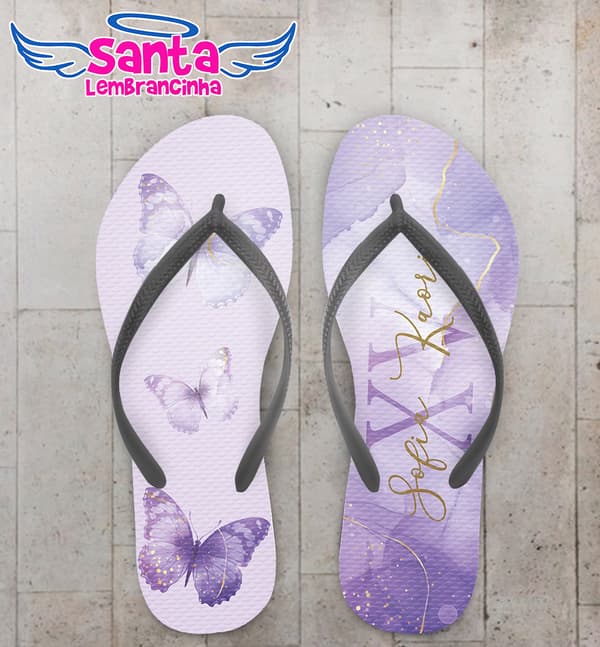 Chinelo Debutante Borboletas Personalizado COD 12689