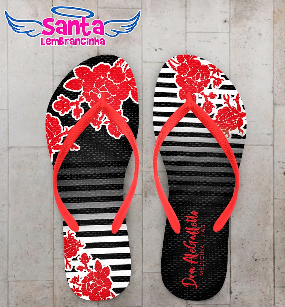Chinelo Medicina Flores e Listras Personalizado COD 12692