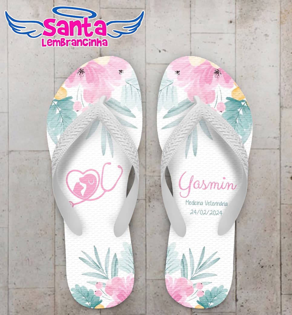 Chinelo Medicina Veterinária Floral Personalizado COD 12686