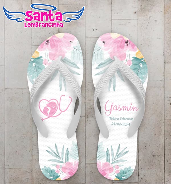 Chinelo Medicina Veterinária Floral Personalizado COD 12686