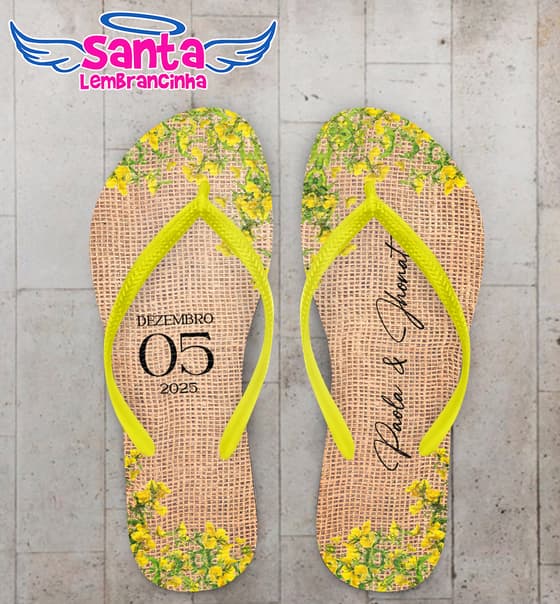 Chinelo Casamento Floral Juta Personalizado COD 12776