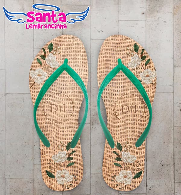 Chinelo Casamento Floral Juta Personalizado COD 12775