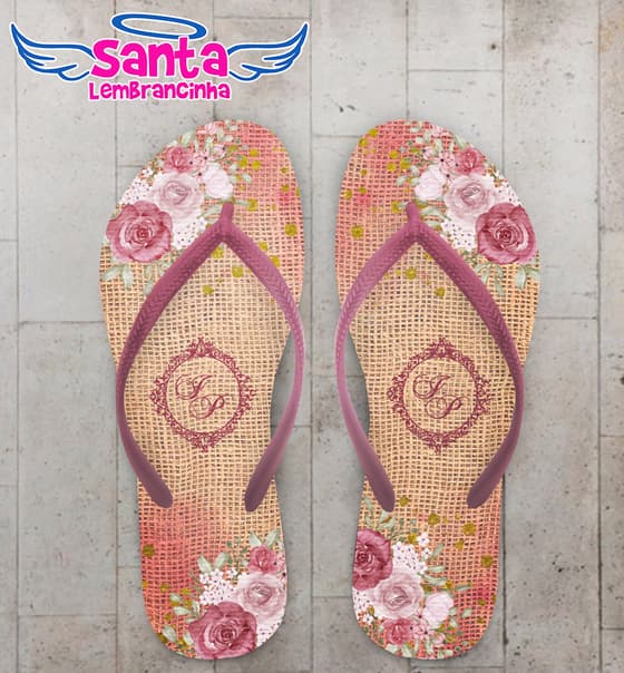 Chinelo Casamento Floral Juta Personalizado COD 12774