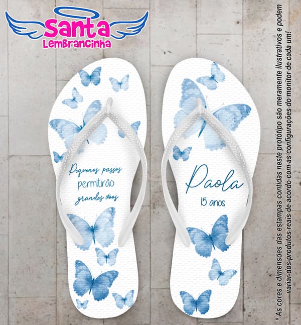 Chinelo Debutante Borboletas Personalizado COD 12752