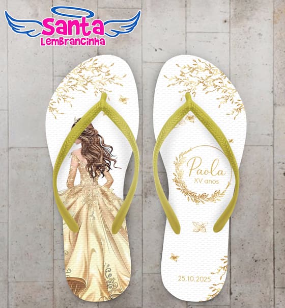 Chinelo Debutante Borboletas e Monograma Personalizado COD 12796