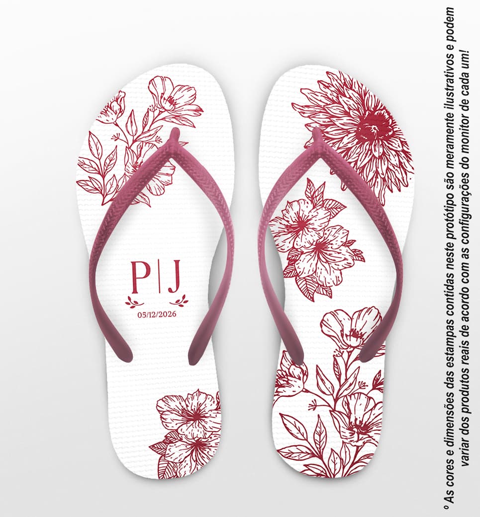 Chinelo Casamento com Florais Personalizado COD 12823