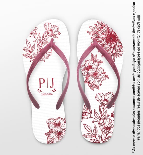 Chinelo Casamento com Florais Personalizado COD 12823