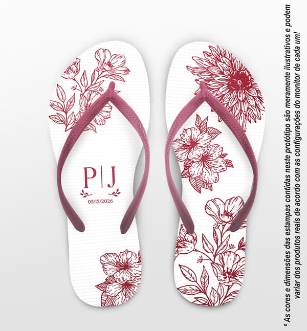 Chinelo Casamento com Florais Personalizado COD 12823