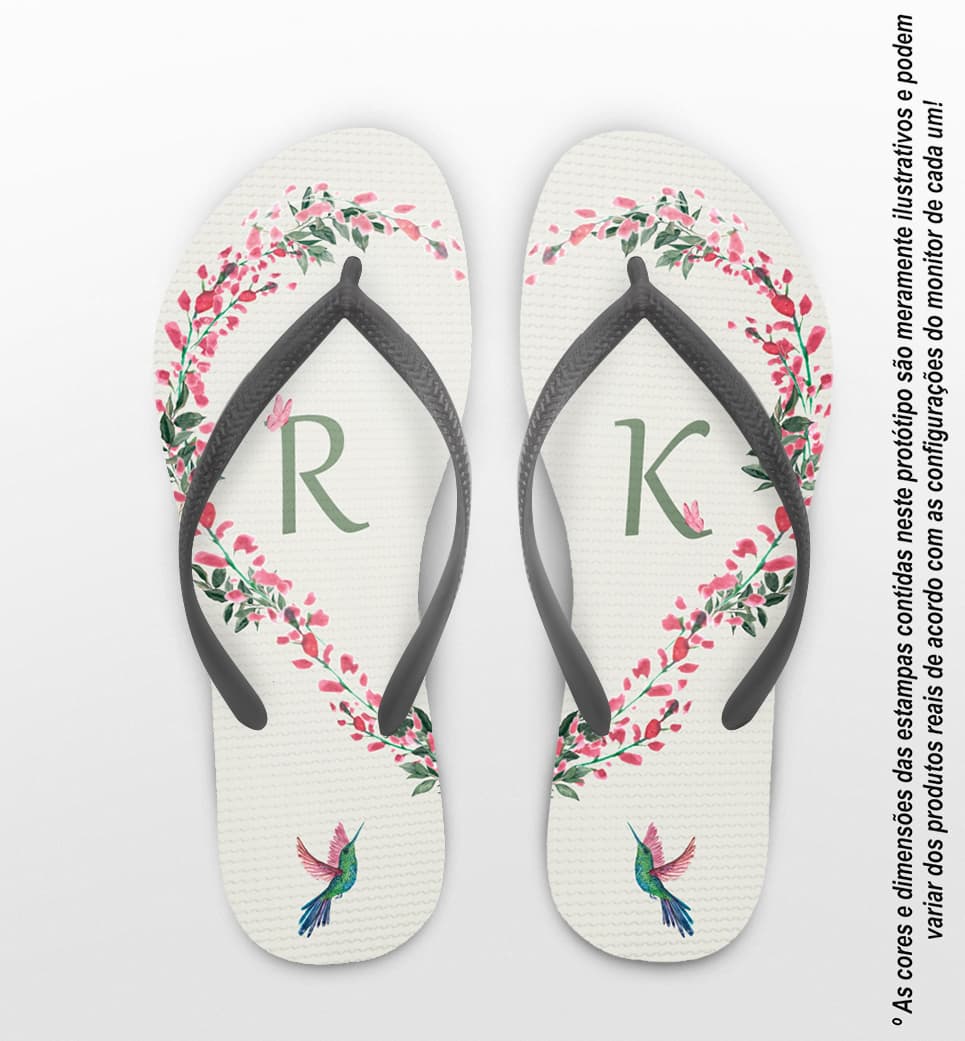 Chinelo Casamento Coração Florido Personalizado COD 12718