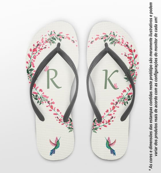 Chinelo Casamento Coração Florido Personalizado COD 12718