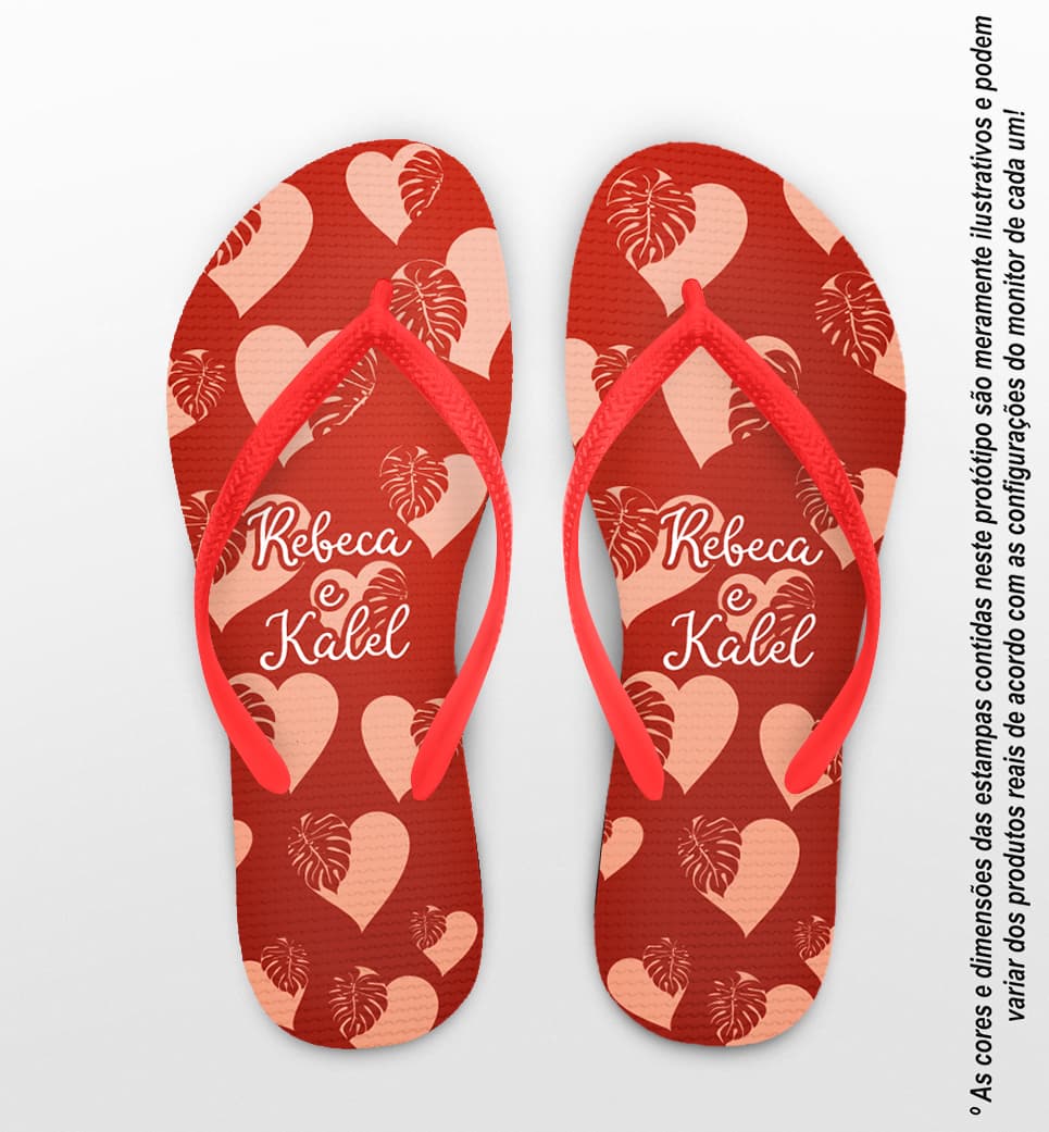 Chinelo Casamento Corações e Folhas Personalizado COD 12658