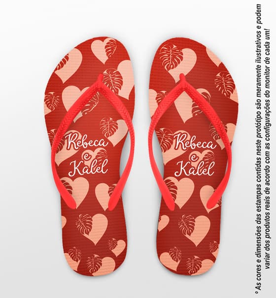 Chinelo Casamento Corações e Folhas Personalizado COD 12658