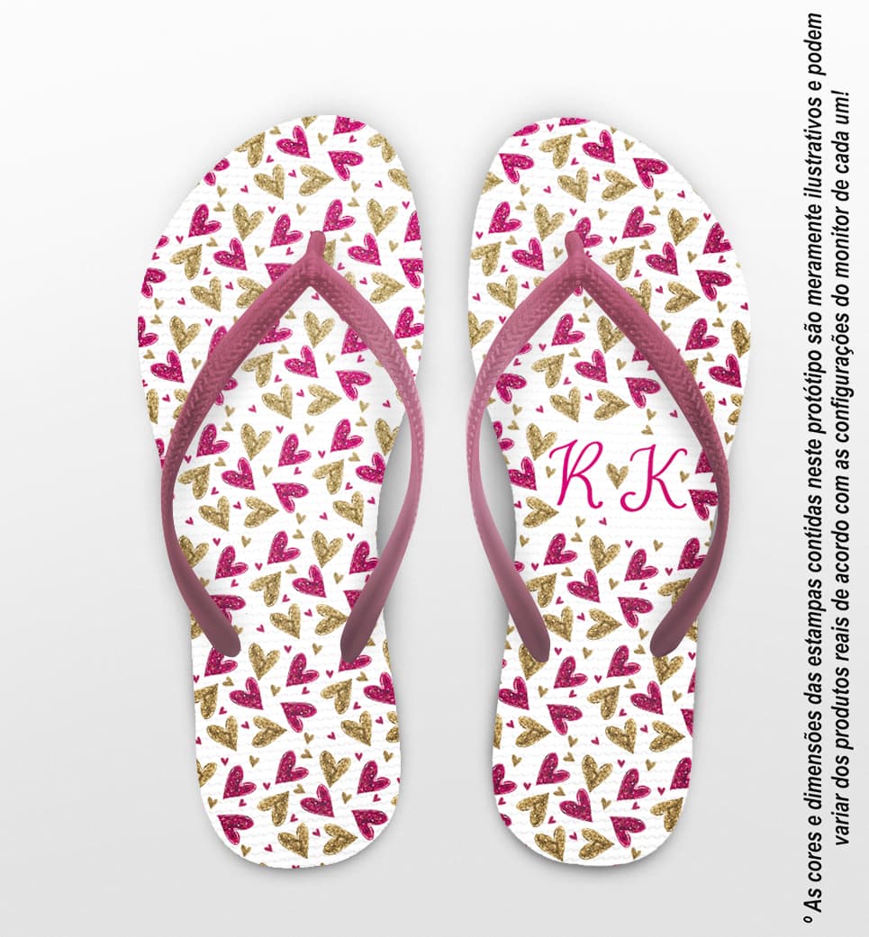 Chinelo Casamento Corações Personalizado COD 12663
