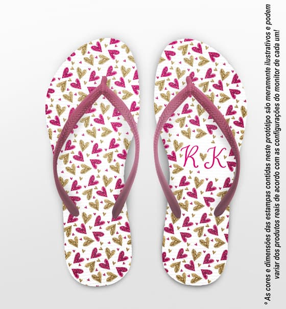 Chinelo Casamento Corações Personalizado COD 12663