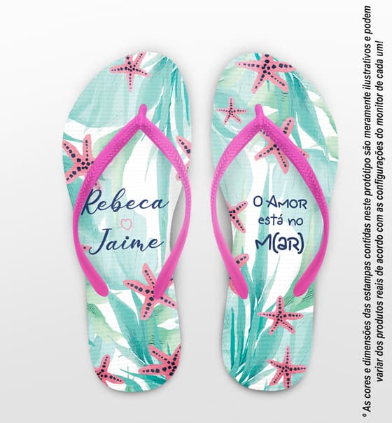 Chinelo Casamento Estrela do Mar e Folhas Personalizado COD 12446