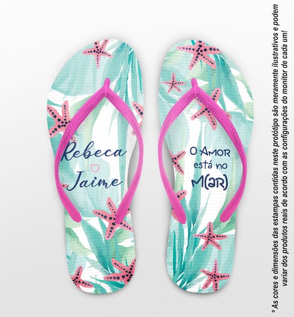 Chinelo Casamento Estrela do Mar e Folhas Personalizado COD 12446