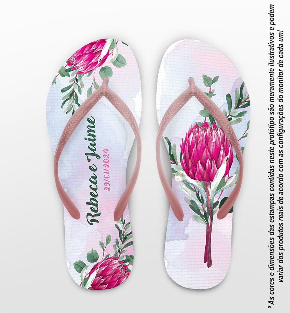 Chinelo Casamento Eucalipto e Flores Personalizado COD 12425