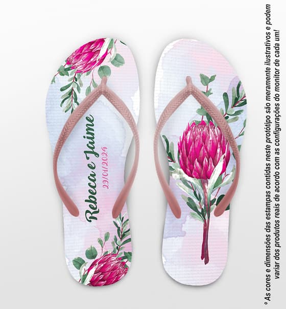 Chinelo Casamento Eucalipto e Flores Personalizado COD 12425