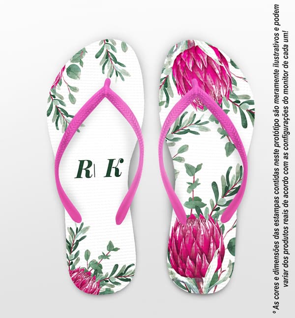 Chinelo Casamento Eucalipto e Flores Personalizado COD 12426