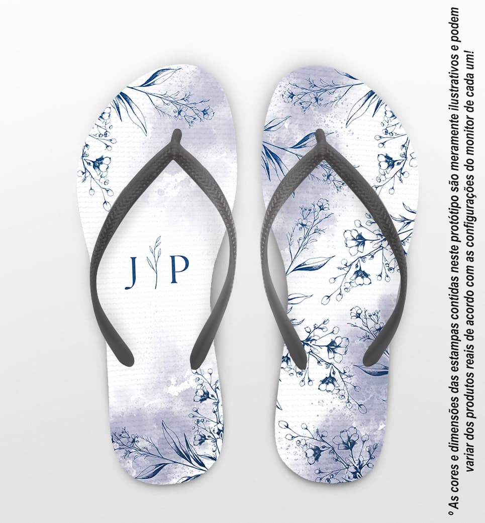 Chinelo Casamento Floral Azul Personalizado COD 12820
