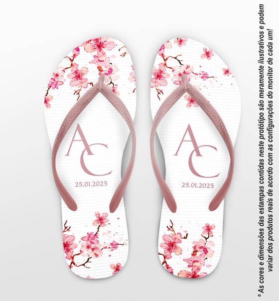 Chinelo Casamento Floral Cereja Personalizado COD 12694