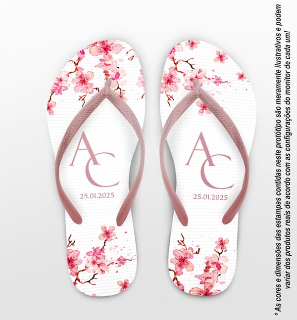 Chinelo Casamento Floral Cereja Personalizado COD 12694