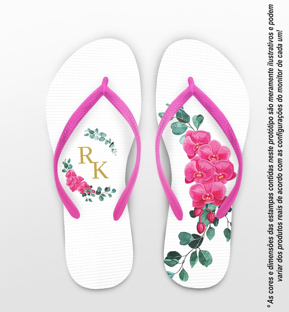Chinelo Casamento Floral e Monograma Personalizado COD 10799