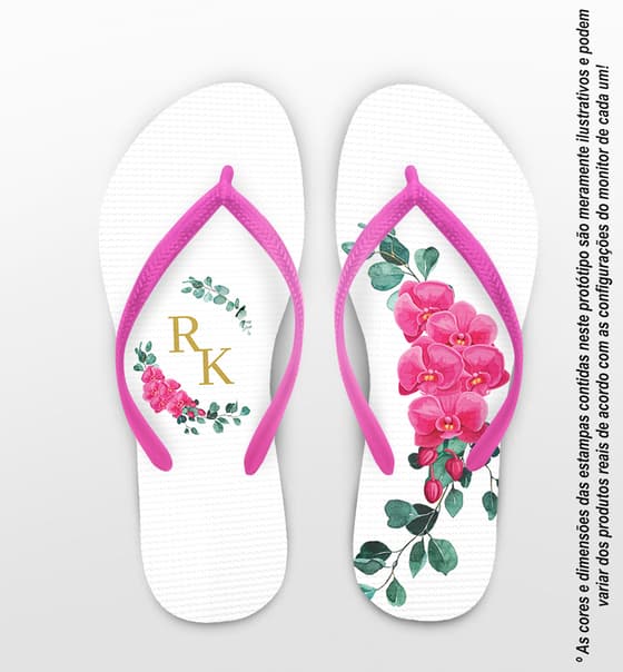 Chinelo Casamento Floral e Monograma Personalizado COD 10799