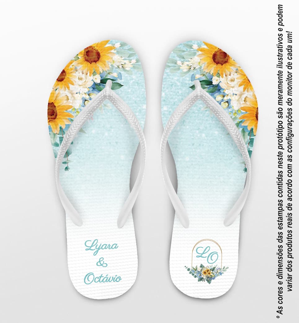 Chinelo Casamento Floral Girassol Personalizado COD 12464