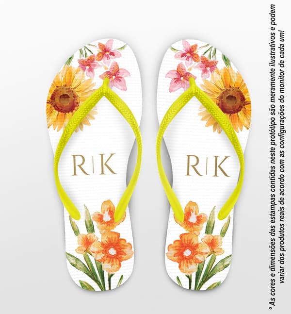 Chinelo Casamento Floral Girassol Personalizado COD 12474